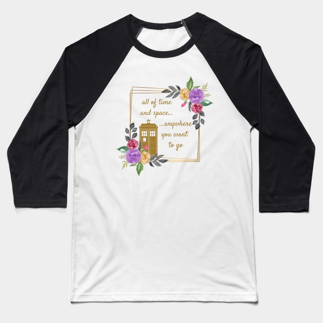 Tardis & Flowers Baseball T-Shirt by Thisdorkynerd